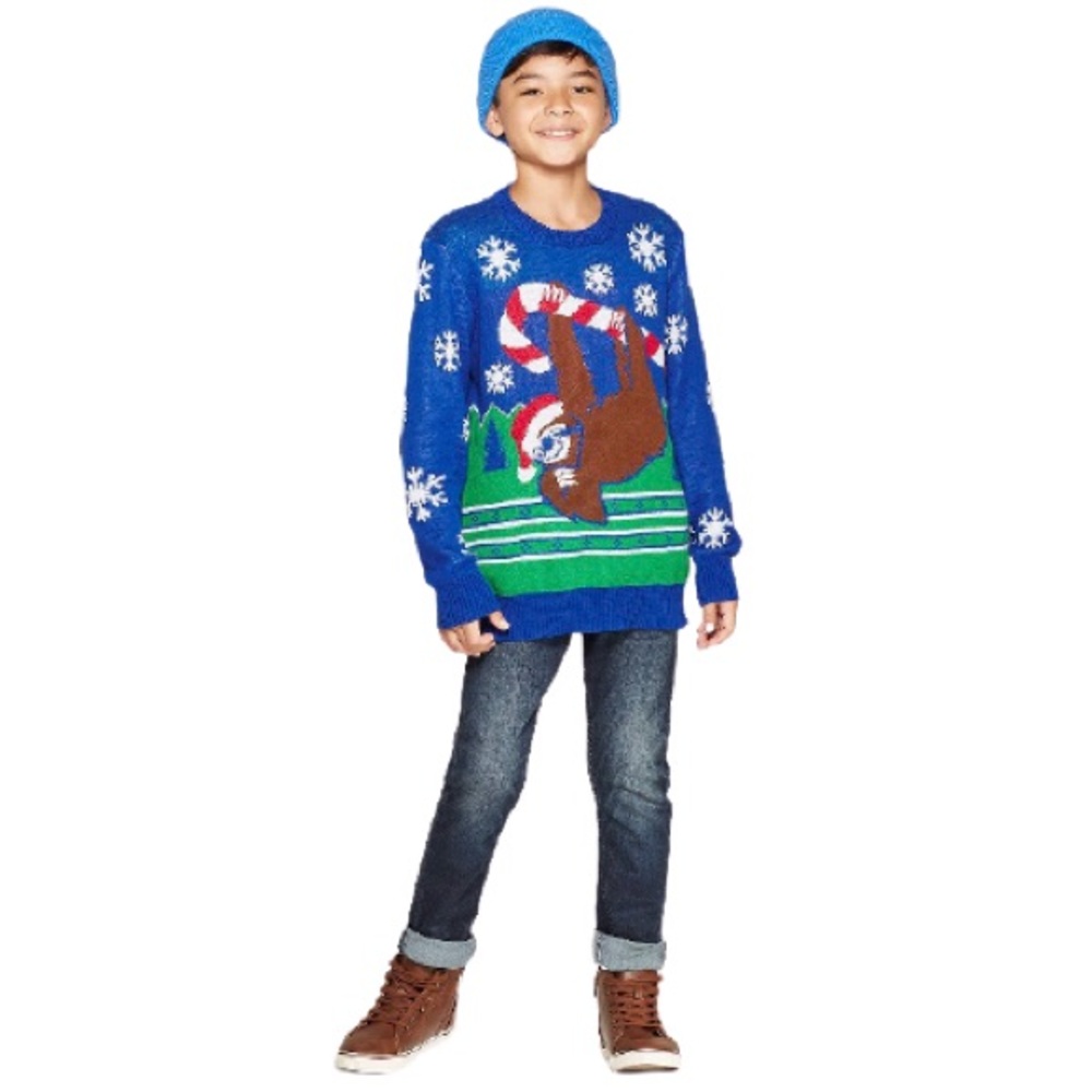 Boys Candy Cane Sloth Ugly Christmas Sweater